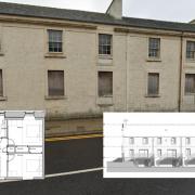 The area for the planned development on Bank Street, main pic, and, inset, the detailed plans for the three properties.