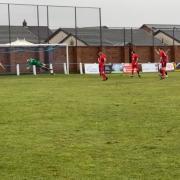 Ross Urquhart's strike finds the top corner to make it 2-0 Medda. Credit: Irvine Meadow XI