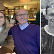 Arthur Paterson (left) now alongside his granddaughter Nina and (right) back in his playing days.