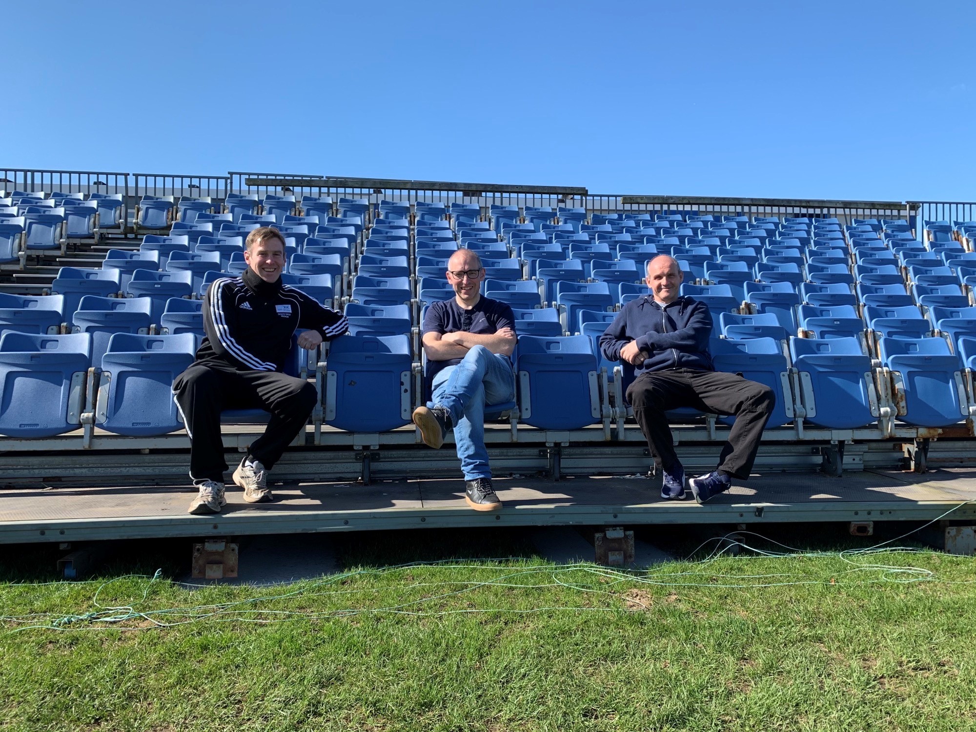 Colin Hunter, Colin Boyd and Danny Watt sit on the new stand