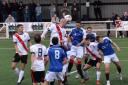 Irvine Meadow and Clydebank battle it out. Picture credit: Andrew Simpson