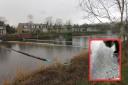 Measure to limit the impact of the oil spillage (inset) could be seen in the River Irvine last week (main pic).