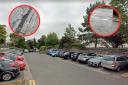 An Irvine local is concerned about the state (inset left and right) of parts of East Road car park (main pic).