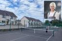 The revamped tennis court and, inset Judy Murray
