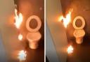 Screen shots from a video showing a fire being wilfully started in a Dreghorn school toilet