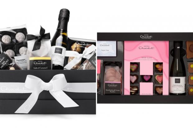 Irvine Times: Chocolate & Fizz collection (left) and the Way to Your Heart collection (Hotel Chocolat)