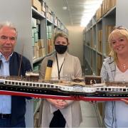 Sharon Barnett and Neil Davis gift model of PS Duchess of Fife to Scottish Maritime Museum.