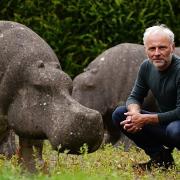 Mark Bonnar with his father's hippos in Glenrothes