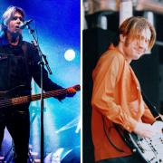 Justin Currie performing at a recent gig (left) and (right) in his younger days, performing in 1994