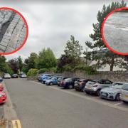 An Irvine local is concerned about the state (inset left and right) of parts of East Road car park (main pic).