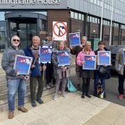 Irvine Without Incinerators campaigners are pictured outside Cunninghame House on Wednesday.