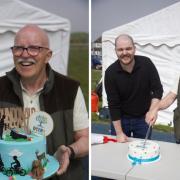 Chairman of DCERA, Adam Plenderleith, enjoying the gala (left) and cutting the DCERA cake with local councillor Matthew McLean (right)
