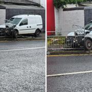 The van was found abandoned after crashing into the railing on the pavement outside The Turf and Little Roma.