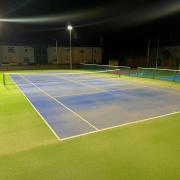 The upgraded tennis courts in Irvine