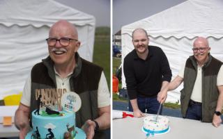 Chairman of DCERA, Adam Plenderleith, enjoying the gala (left) and cutting the DCERA cake with local councillor Matthew McLean (right)